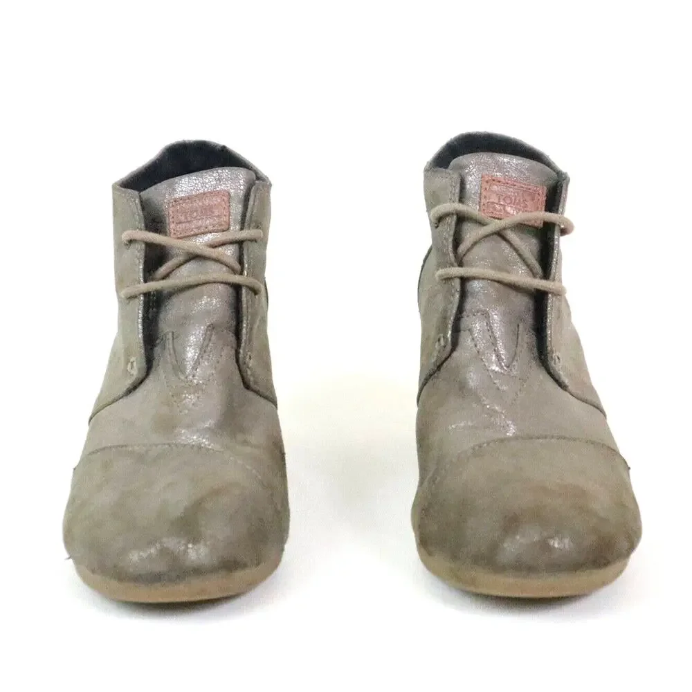 Toms Women's Size 10 Wedge Ankle Booties Chukka Metallic Mocha Tan